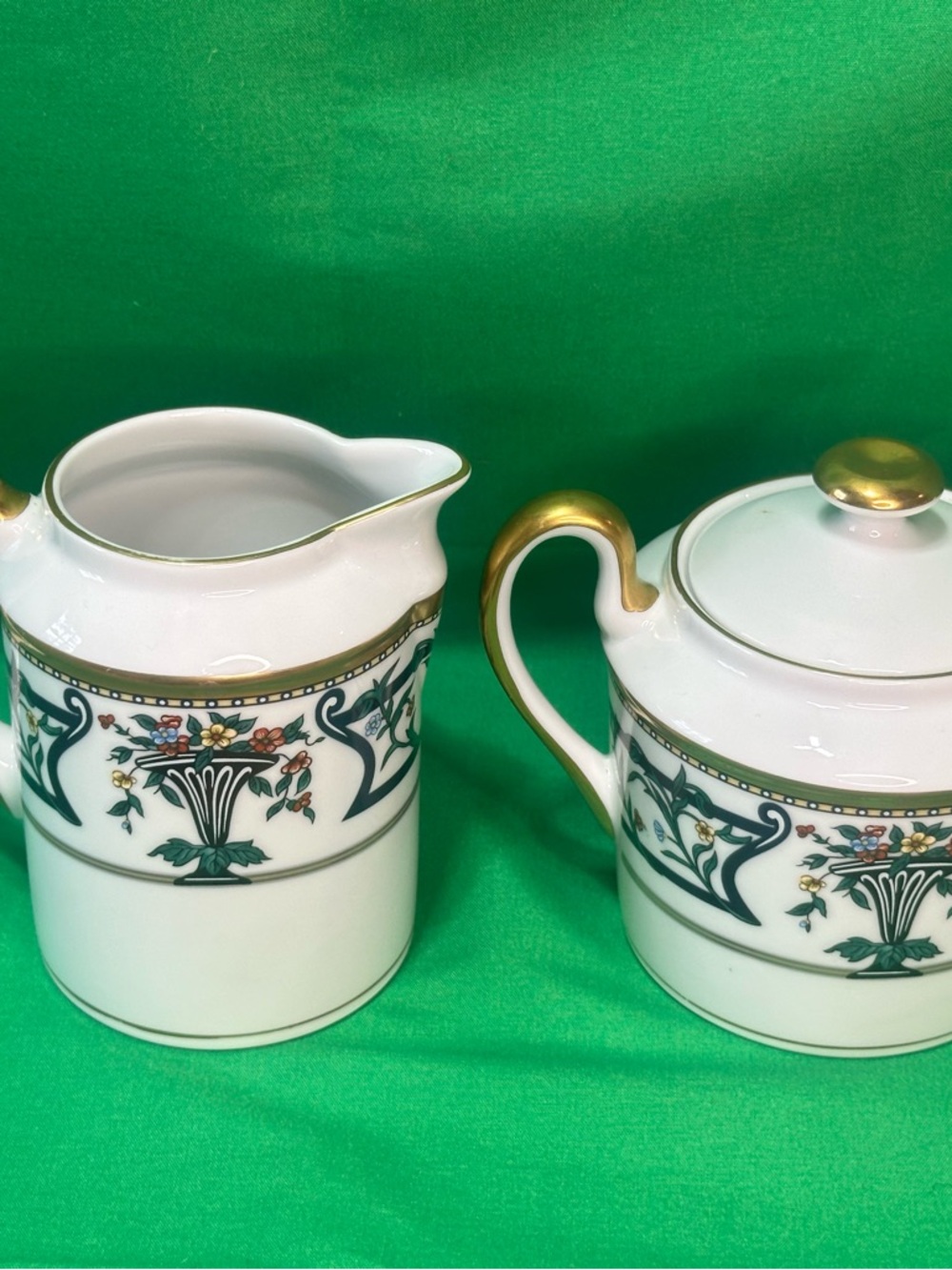 Christian Dior Florissant White Porcelain Gold Logo Sugar Bowl W/lid & Creamer - Picture 3 of 5